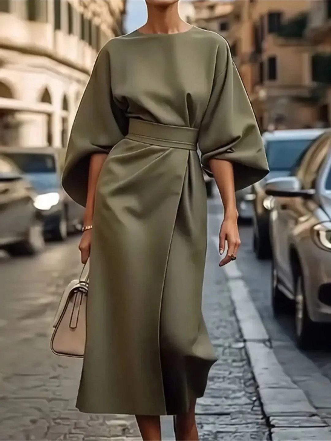 Silva | Elegante Dames Midi-Jurk | Riem In De Taille