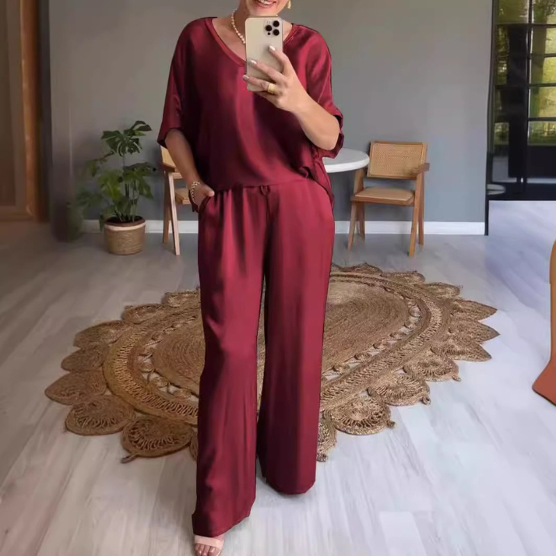 Mary | Dames Glanzende Tweedelige Outfit Set in Grote Maten voor Vrouwen
