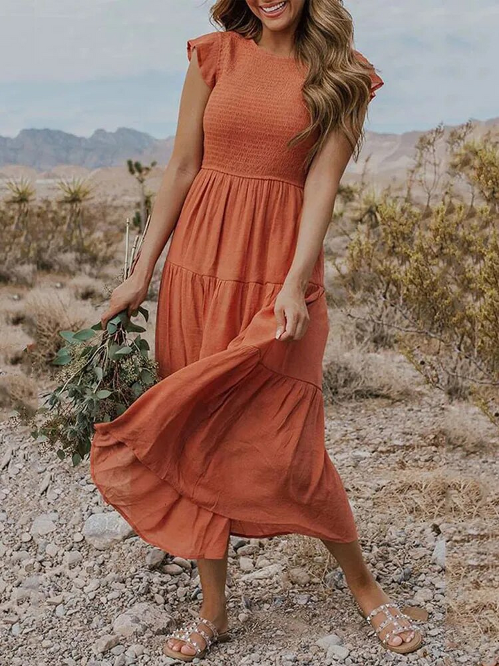Kate | Dames Zomerse Midi Jurk | Elegante Vrouwen Jurk met Korte Mouwen