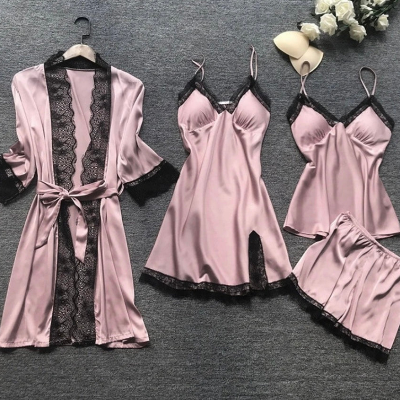 Simi | Satijnen Dames Pyjama Set | 4-Delige Set | Stijlvolle En Verfijnde Ontwerp