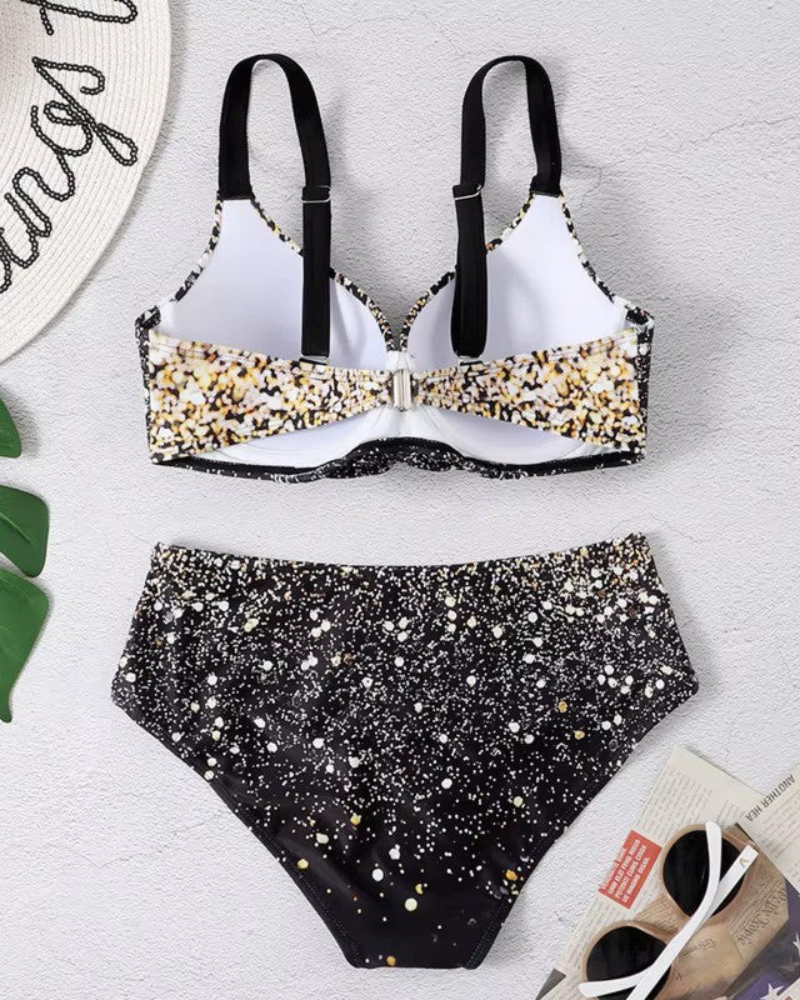 Natalia | Dames Tweedelige Bikini Set met Hoge Taille en Bladprint voor Vrouwen