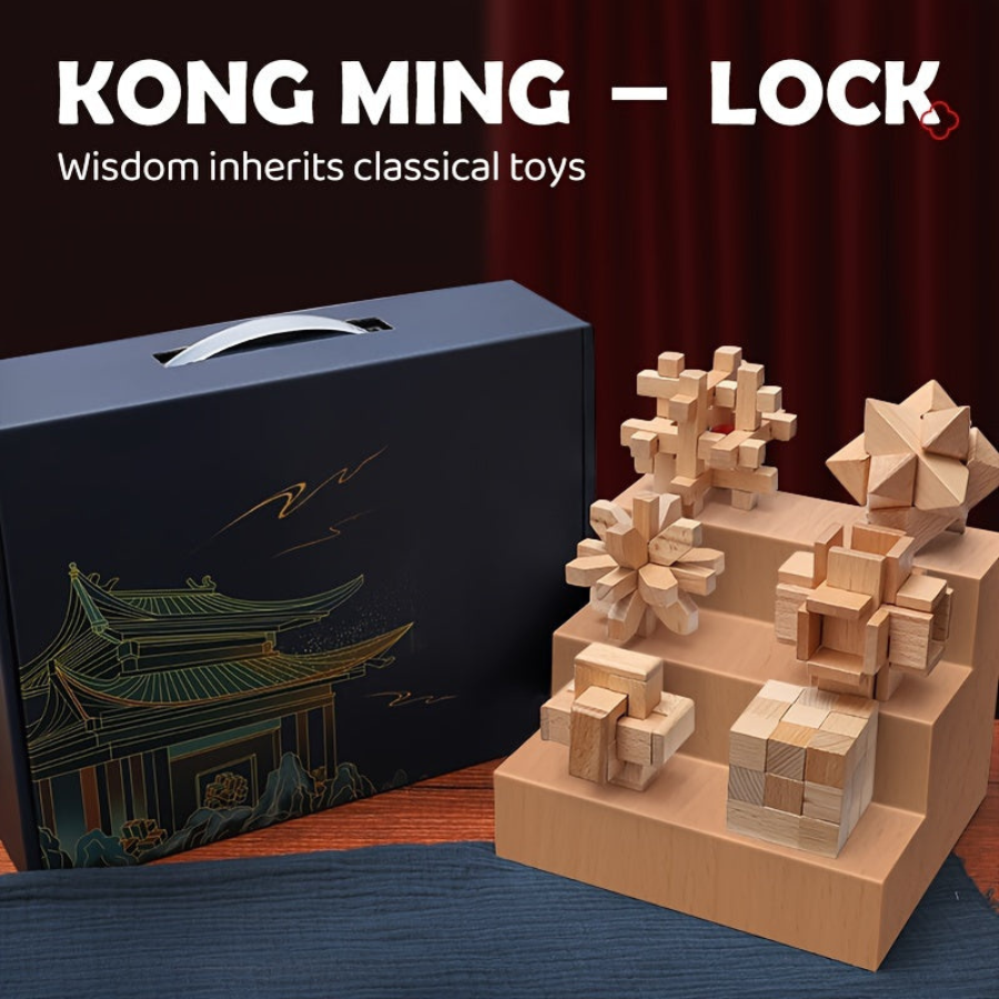 MindFight | Houten Puzzelset | Kongming Locks | Geavenceerde Moeilijkheidsgraad