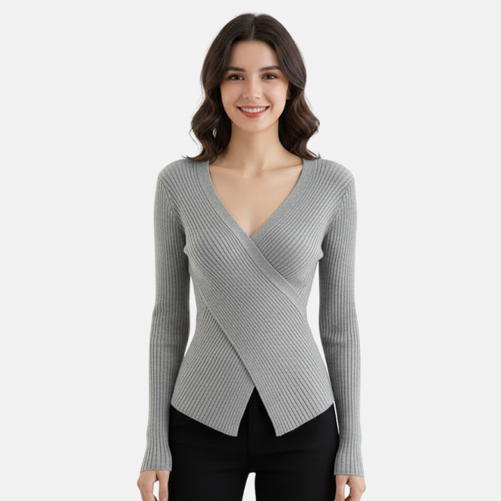 Ashni | Trendy Chique Gebreide Dames Trui | Elastische Sweater Met V-Hals