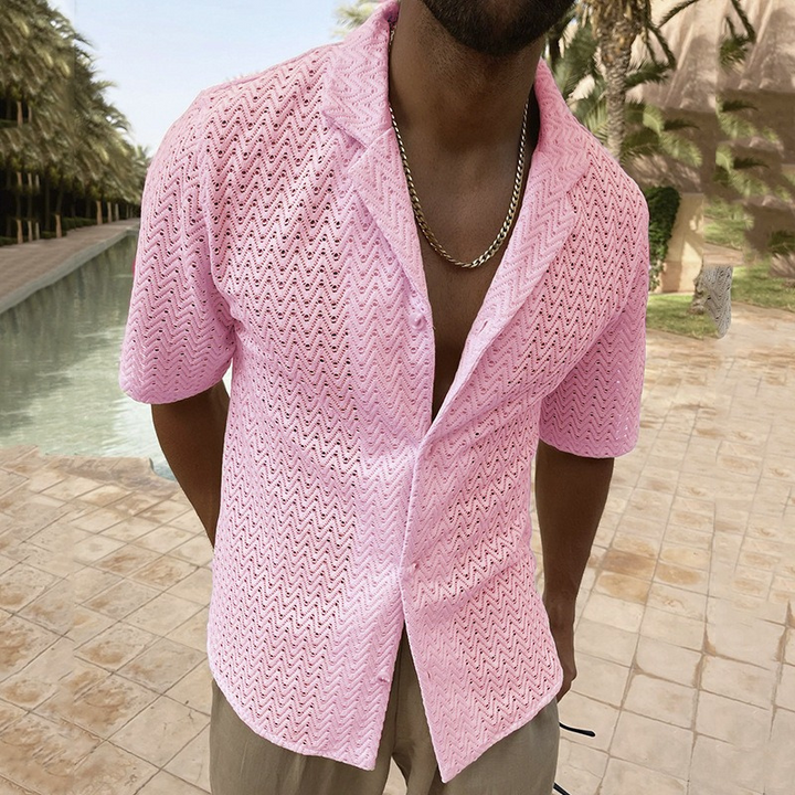 Salih | Heren Zomer Shirt | Effen Gebreid Overhemd | Stijlvol En Veelzijdig