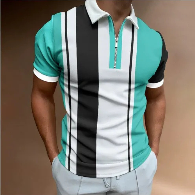 Fabio | Heren Frans Stijl T-shirt Polo met Rits | Mannen Zomer Shirt met Kraag