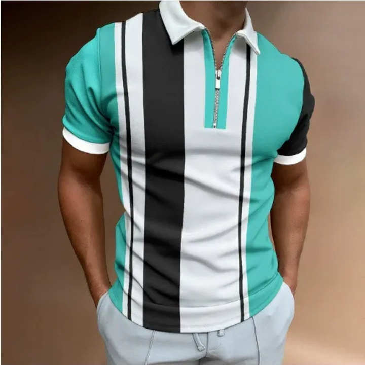 Fabio | Heren Frans Stijl T-shirt Polo met Rits | Mannen Zomer Shirt met Kraag