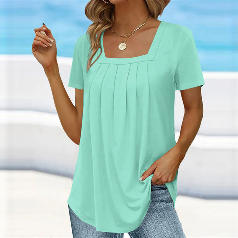 Fiona | Elegante Dames Jurk | Zomerblouse Met Vierkante Hals En Plooidetails