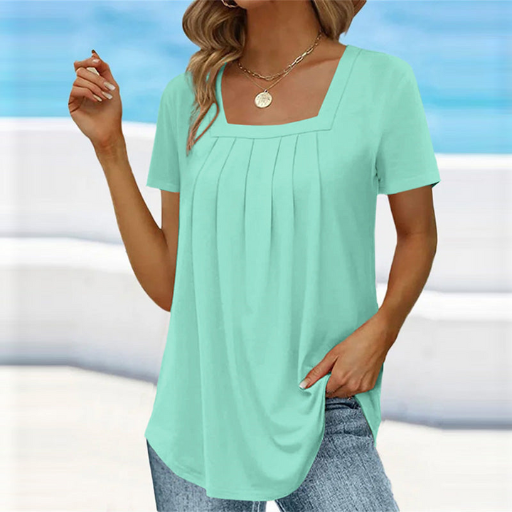 Fiona | Elegante Dames Jurk | Zomerblouse Met Vierkante Hals En Plooidetails