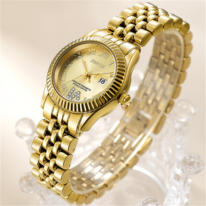Lycia | Quartz Dames Horloge Met Zirkonia Goud | Luxe Horloge