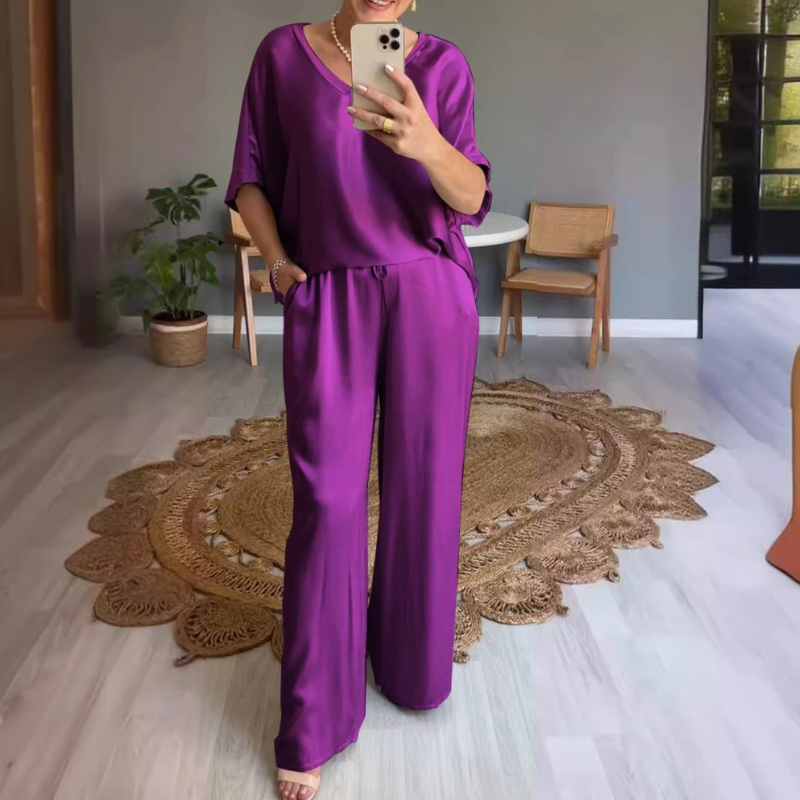 Mary | Dames Glanzende Tweedelige Outfit Set in Grote Maten voor Vrouwen