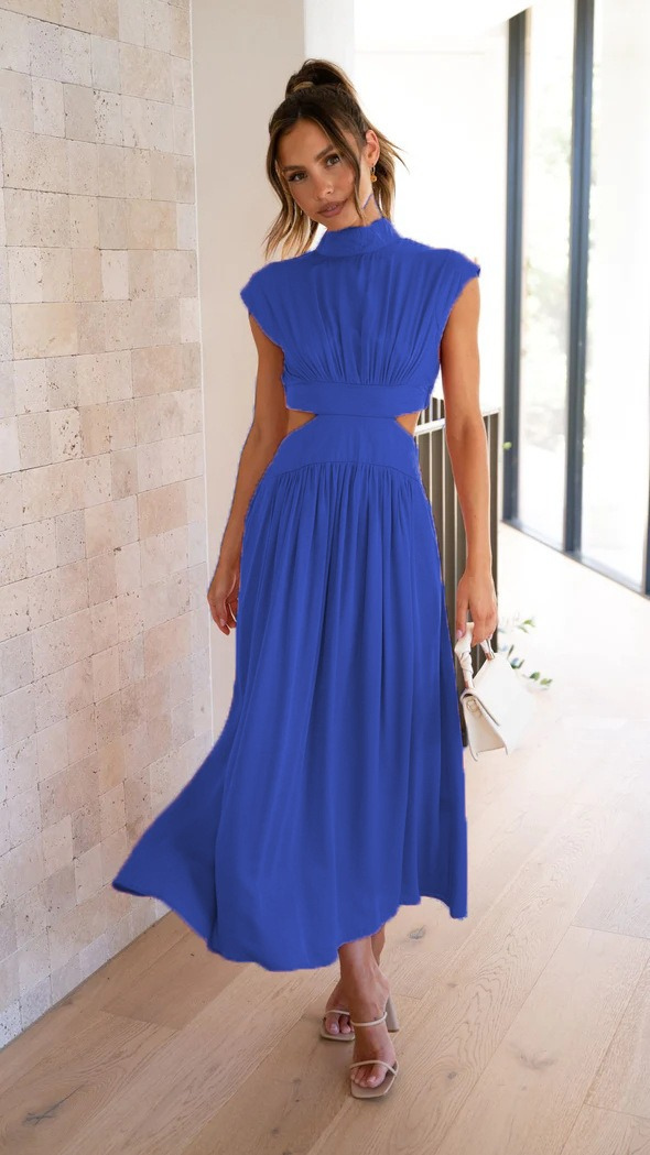 Maddy | Dames Stijlvolle Jurk | Vrouwen Elegante Lange Jurk met Hoge Halslijn