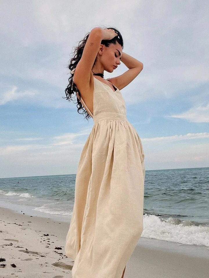 Zalera | Elegante Dames Midi-Jurk | Linnen Zomerjurk | Fit & Flare Pasvorm