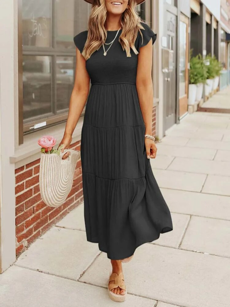 Kate | Dames Zomerse Midi Jurk | Elegante Vrouwen Jurk met Korte Mouwen