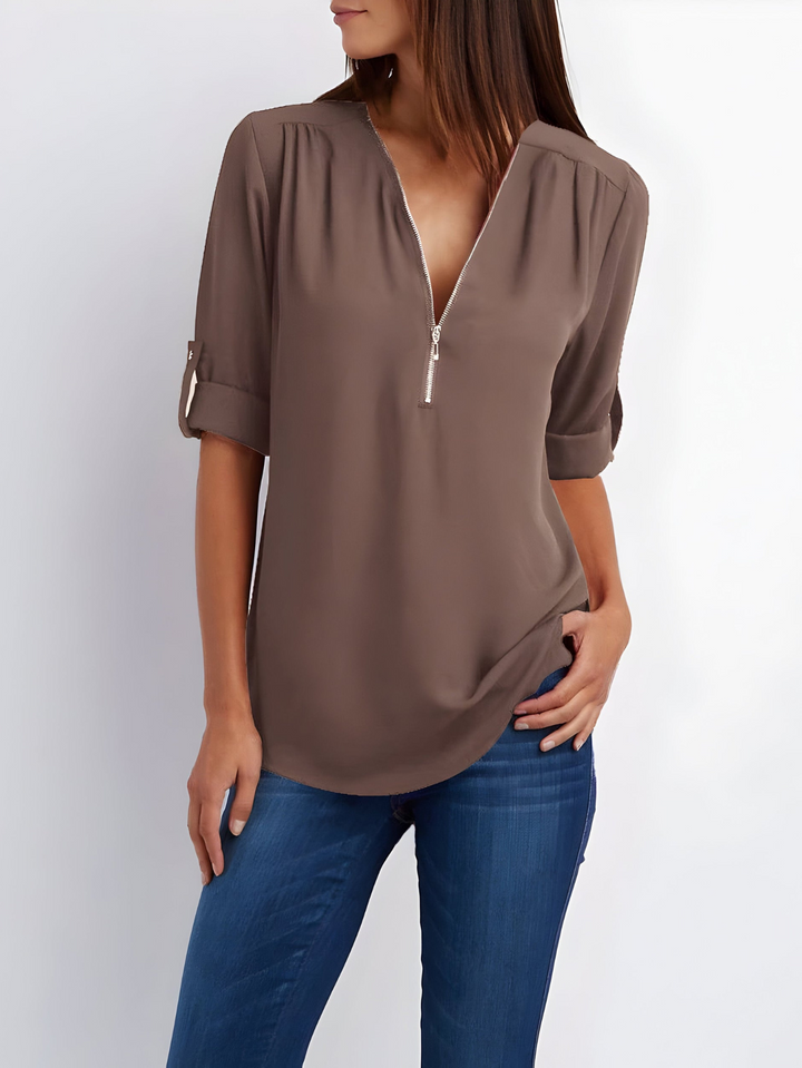 Amara | Stijlvolle Dames Blouse Met Halve Rits