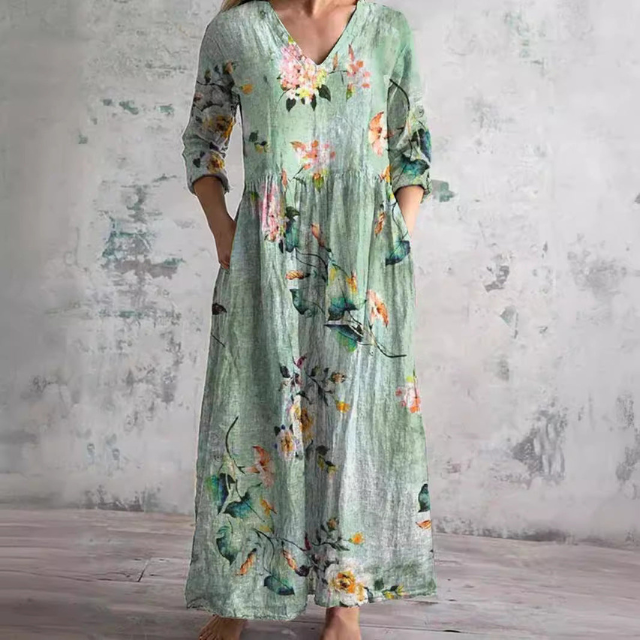 Amara | Maxi-Jurk | Dames Zomerjurk Met V-hals En Bloemenpatroon