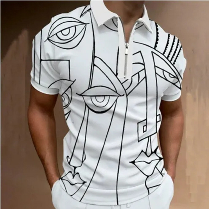 Fabio | Heren Frans Stijl T-shirt Polo met Rits | Mannen Zomer Shirt met Kraag