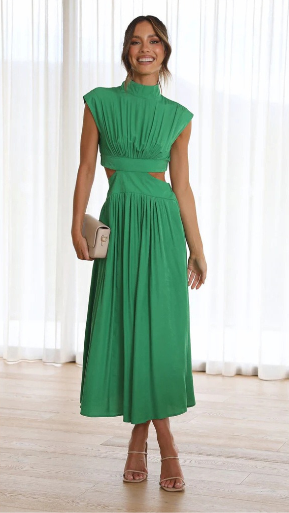Maddy | Dames Stijlvolle Jurk | Vrouwen Elegante Lange Jurk met Hoge Halslijn