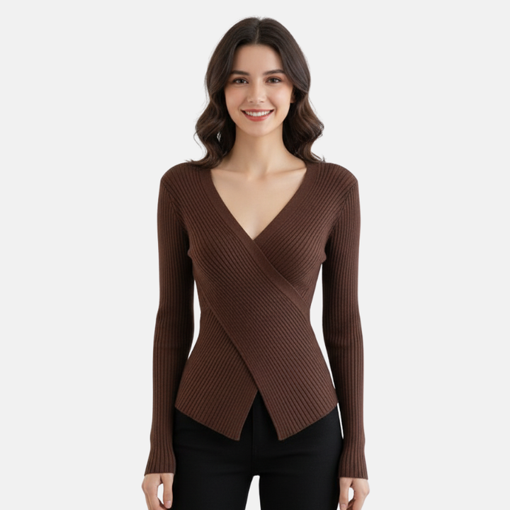 Ashni | Trendy Chique Gebreide Dames Trui | Elastische Sweater Met V-Hals