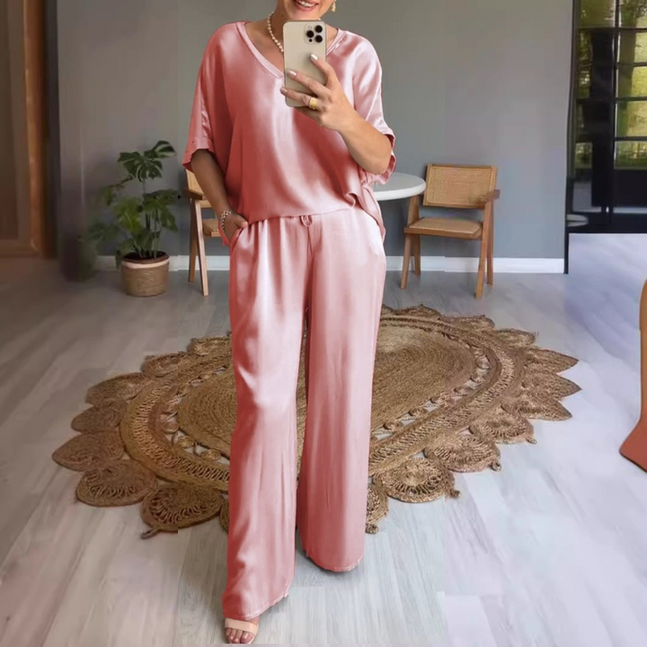 Mary | Dames Glanzende Tweedelige Outfit Set in Grote Maten voor Vrouwen