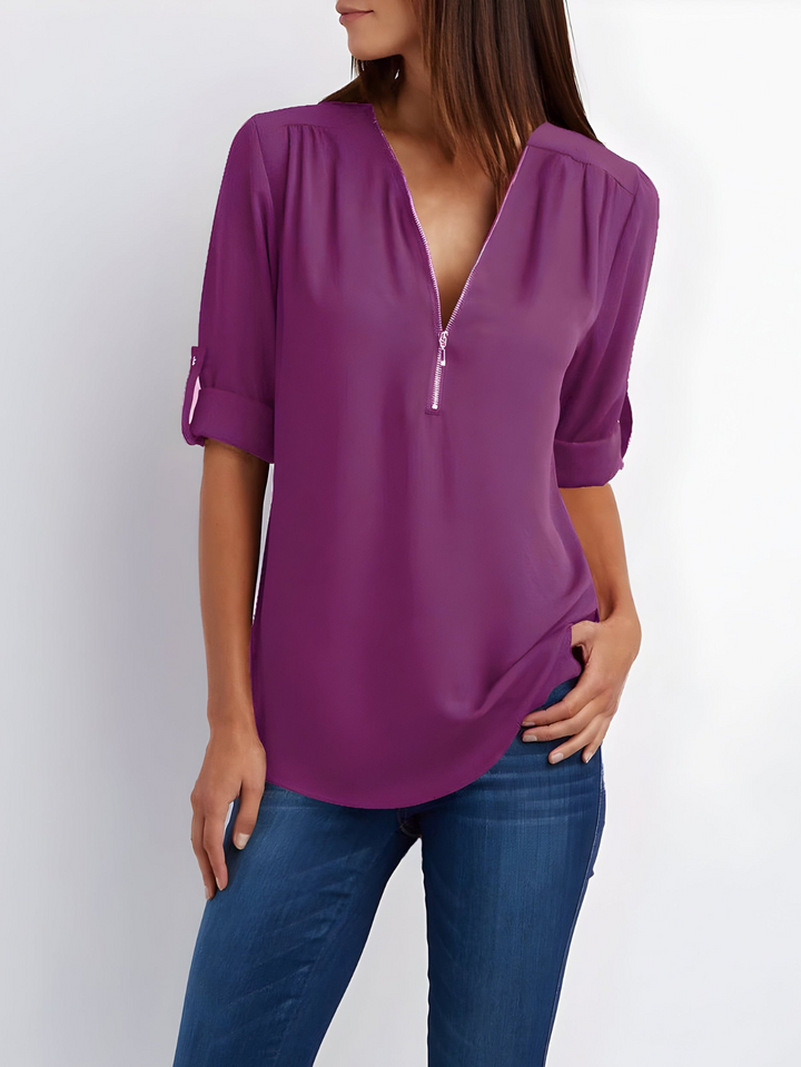 Amara | Stijlvolle Dames Blouse Met Halve Rits