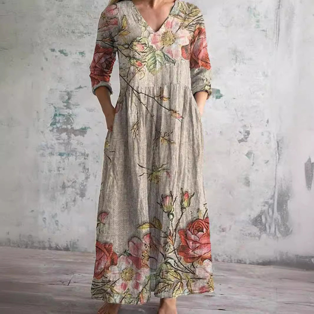 Amara | Maxi-Jurk | Dames Zomerjurk Met V-hals En Bloemenpatroon
