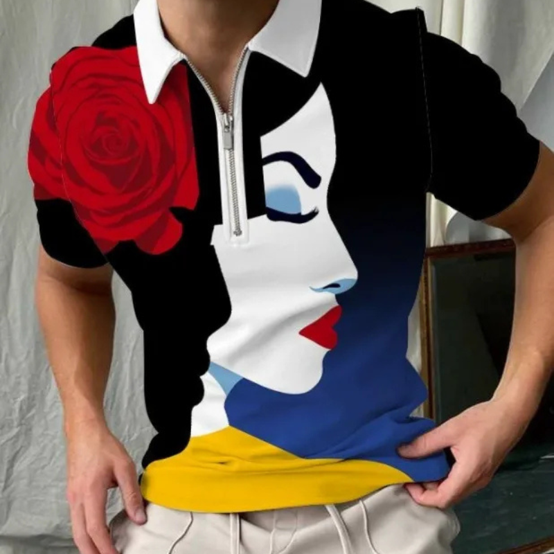 Fabio | Heren Frans Stijl T-shirt Polo met Rits | Mannen Zomer Shirt met Kraag