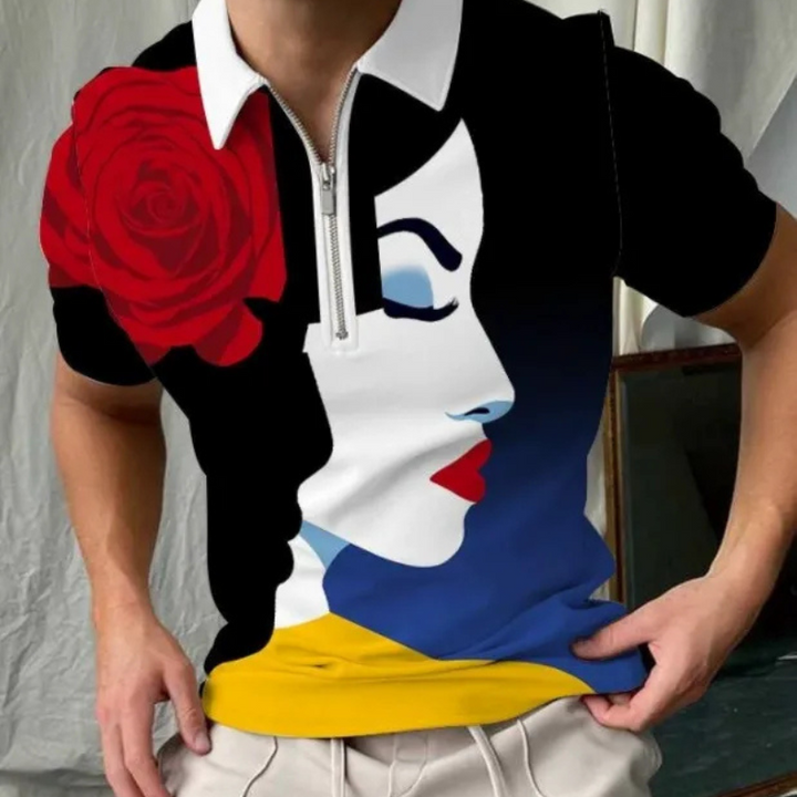 Fabio | Heren Frans Stijl T-shirt Polo met Rits | Mannen Zomer Shirt met Kraag