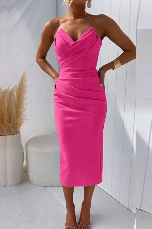 Elsa | Elegante Strapless Dames Midi-Jurk