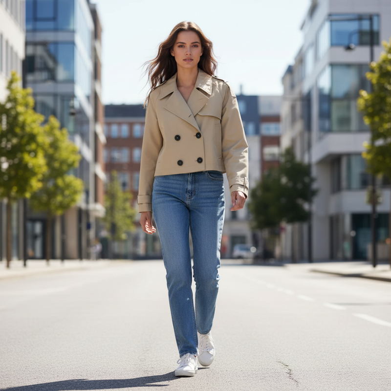 Sorata | Korte Trenchcoat met Dubbele Knopen Elegant