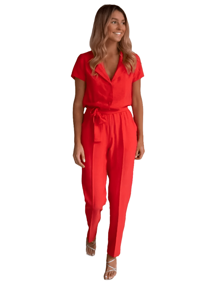 Elise | Elegante Casual Dames Jumpsuit Met V-Hals En Riem