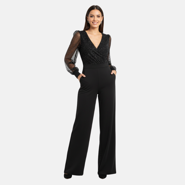 Aeres | Stijlvolle Glitter Jumpsuit | Zwarte Dames Set
