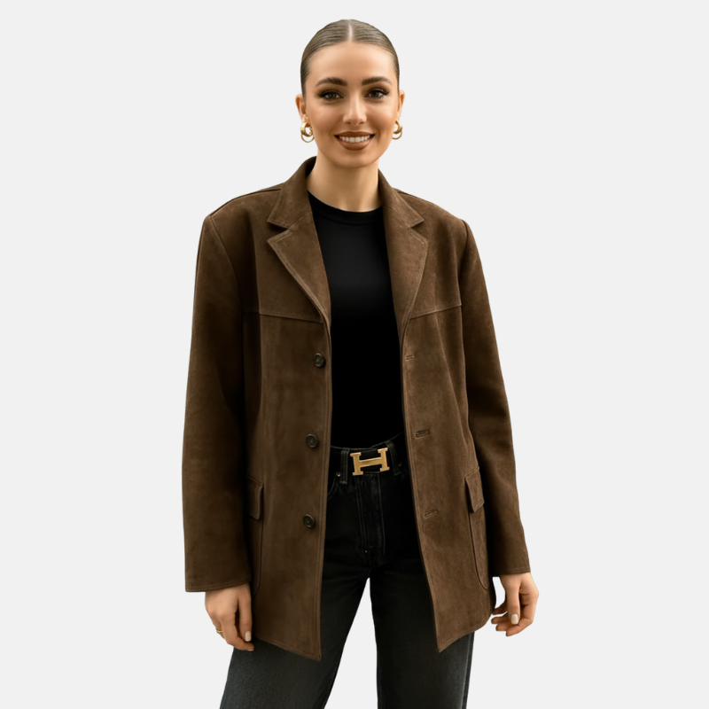 Mae | Suède Jas Dames | Bruine Jas| Vintage Kledingstijl