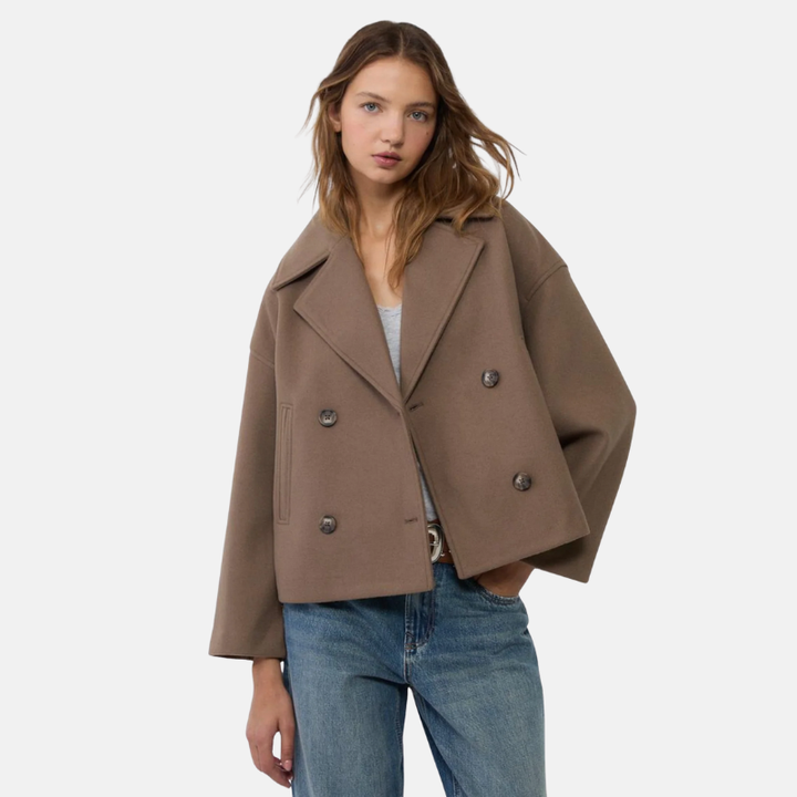 Amy | Dames Korte Double Breasted Jas | Trendy Vrouwen Look