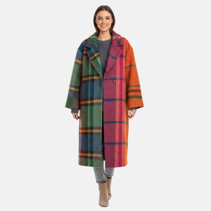 Jennifer | Elegante Warme Wollen Dames Jas met Unieke Print | Casual Trenchcoat Stijl