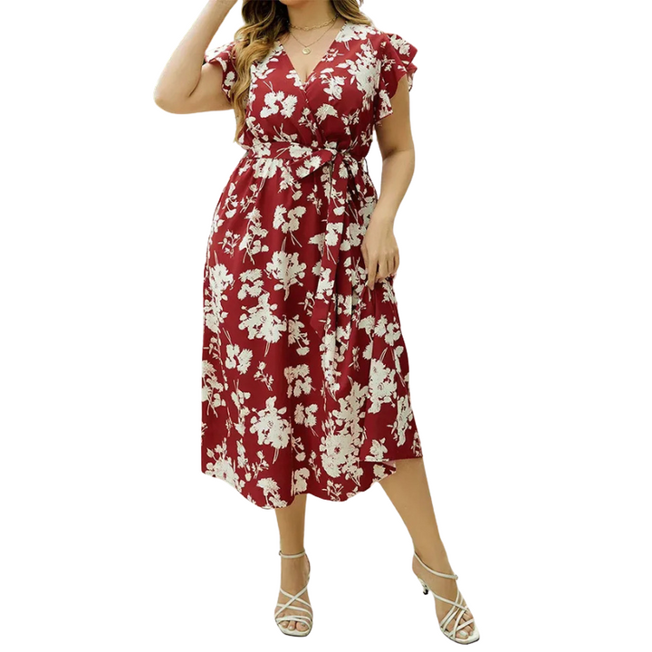 Dewi | Plus Size Boho Dames Midi-Jurk Met Bloemenprint
