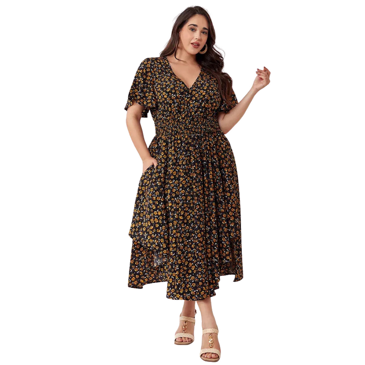 Dewi | Plus-Size Boho Dames Maxi-Jurk Met Bloemenprint En Zakken