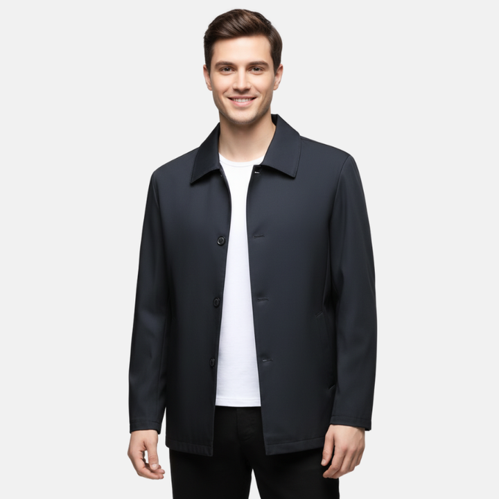 Oliva | lange Heren jas | winddicht fleece buttun