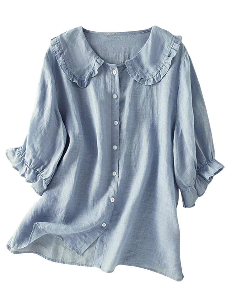 Selma | Dames Ruches Hals Shirt | Losvallende Blouse