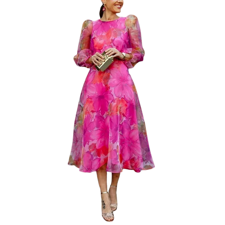Aries | Elegante Dames Midi-Jurk | Met Bloemenprint