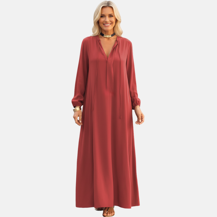 Amalia | Jurk Dames | V-Hals Katoenen Lange Jurk | Elegant