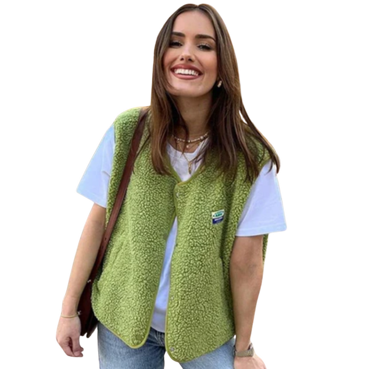 Kutiye | Fleece Dames Bodywarmer | Mouwloos Vest met Drukknoopsluiting