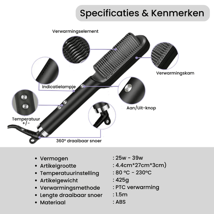 Adriana Pro | Negatieve Lonen Haarstijl Straightener Styling Kam | Makkelijk te Gebruiken - Sorata