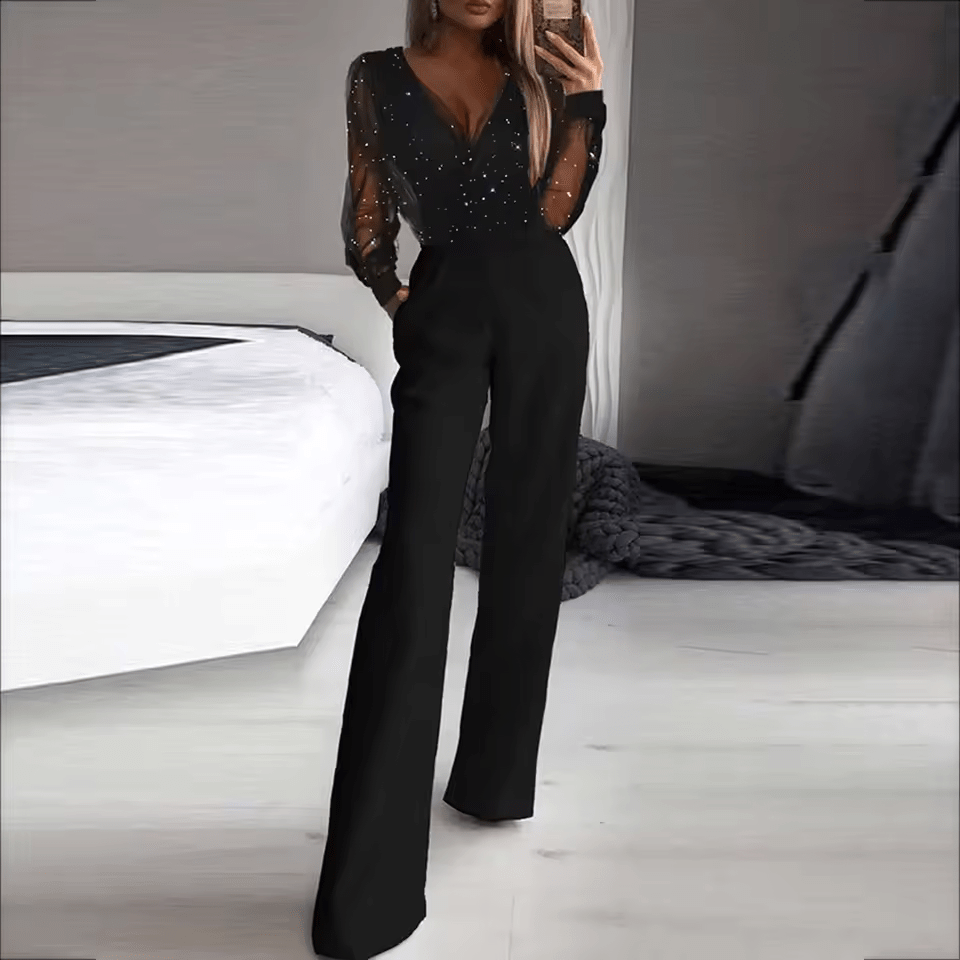 Aeres | Stijlvolle Glitter Jumpsuit | Zwarte Dames Set - Sorata