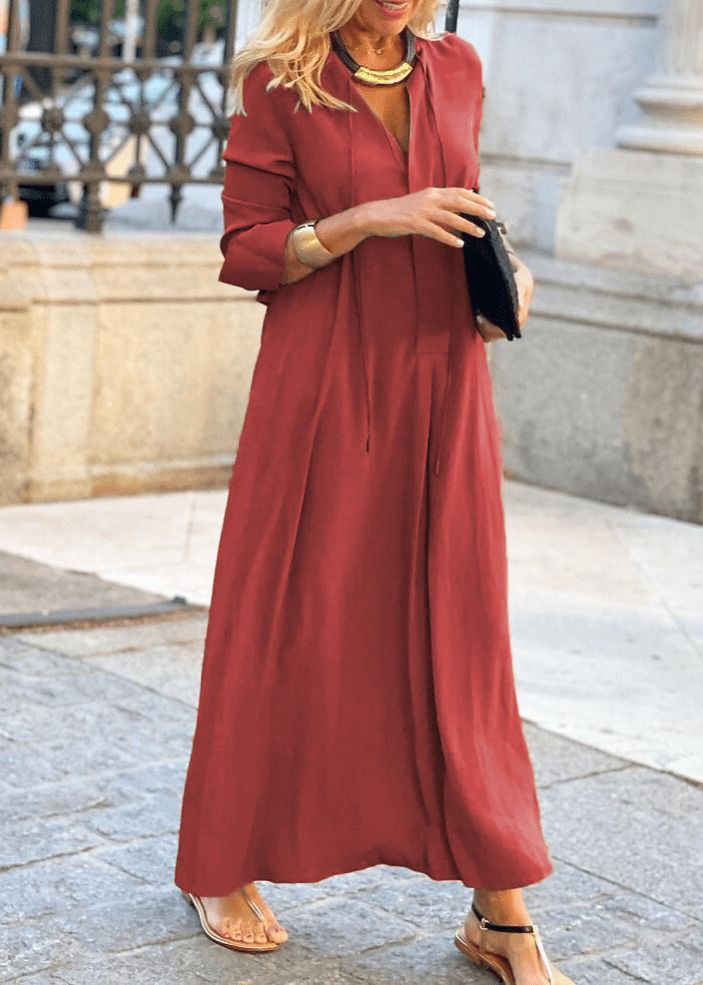 Amalia | Jurk Dames | V - Hals Katoenen Lange Jurk | Elegant - Sorata