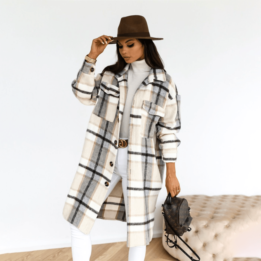Amber | Jas Dames | Geruite Lange Jas | Trendy & Comfortabel - Sorata
