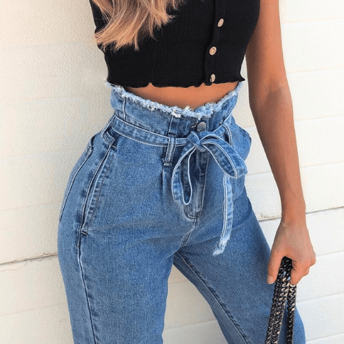 Amira - Broek Dames - High - Waist Jeans met Strik - Trendy & Elegant - Sorata