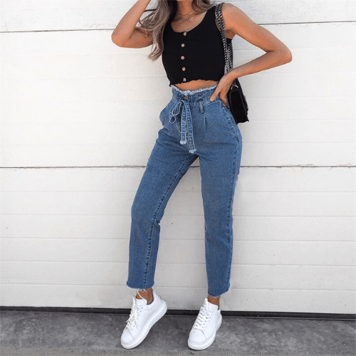 Amira - Broek Dames - High - Waist Jeans met Strik - Trendy & Elegant - Sorata