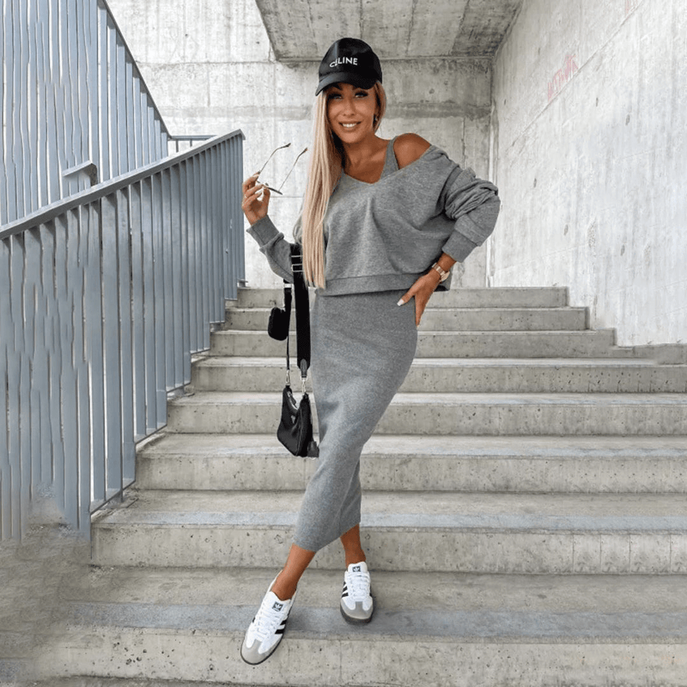 Amoa | Elegante Gebreide Jurk en Trui Set | Tweedelige Dames Set - Sorata