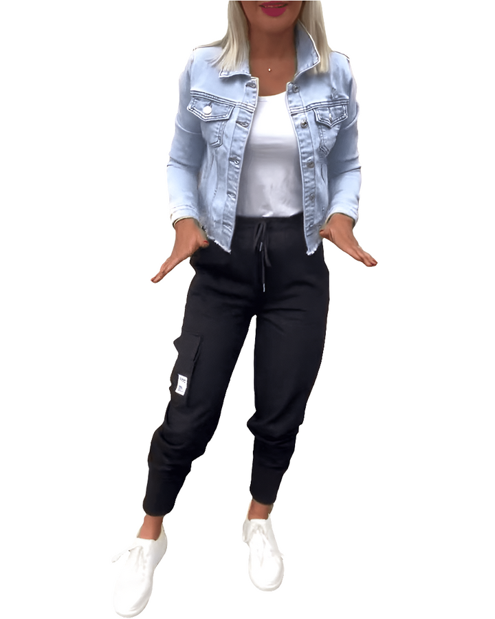 Tina | Zwarte Cargo Dames Broek met Trekkoord | Trendy & Comfortabel