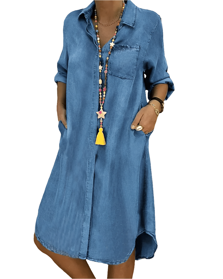 Ilse | Denim Dames Jurk | Stijlvolle Midi-Jurk | Comfortabele Pasvorm